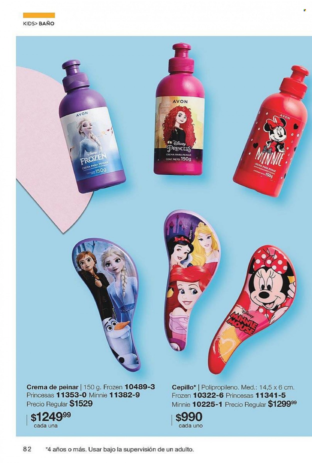 Folleto actual Avon - Ventas - cepillo, Disney, Frozen, crema para peinar, Minnie. Página 82.