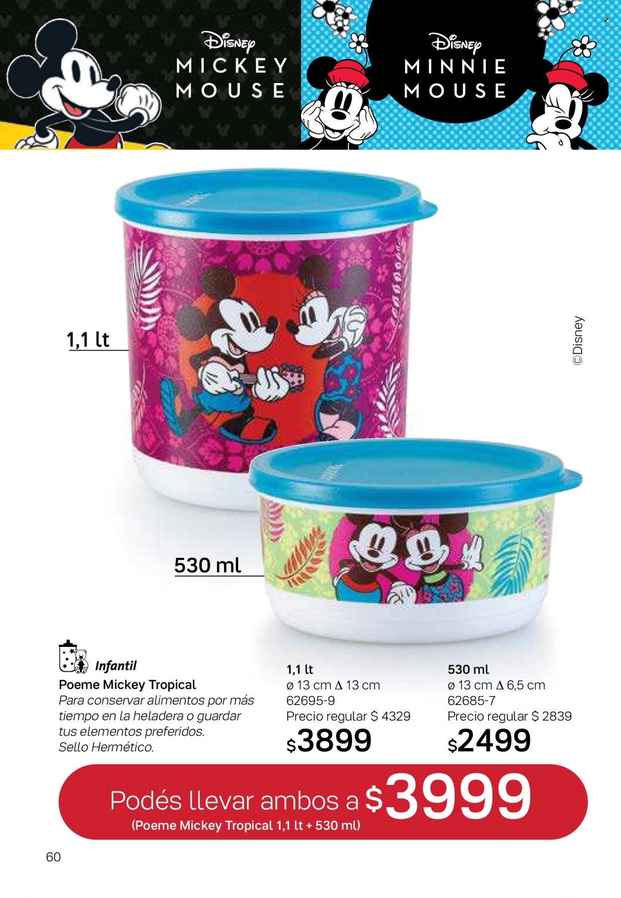 Folleto actual Tupperware - Ventas - Mickey Mouse, Minnie, caja hermética. Página 62.