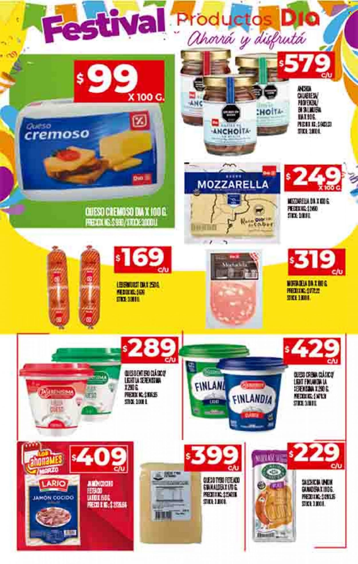 Folleto actual Supermercado Dia - 16/03/23 - 22/03/23 - Ventas - jamón, jamón cocido, Lario, queso, mozzarella, queso cremoso. Página 9.