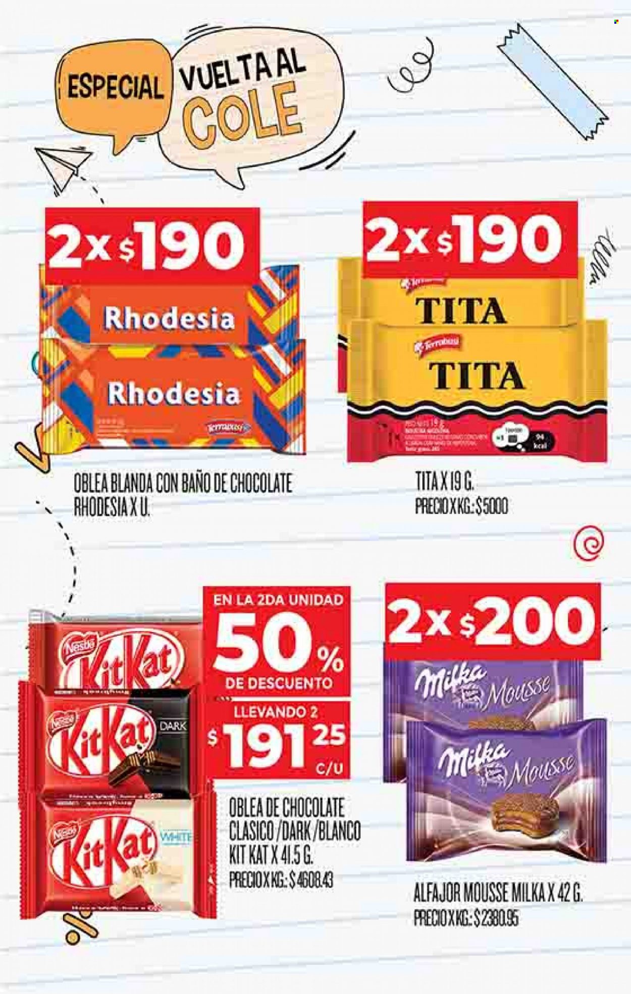Folleto actual Supermercado Dia - 16/03/23 - 22/03/23 - Ventas - mousse, Milka, Kit Kat, oblea, chocolatina, alfajor. Página 35.