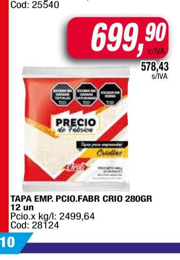 TAPA EMP. PCIO.FABR CRIO 280GR 12 un