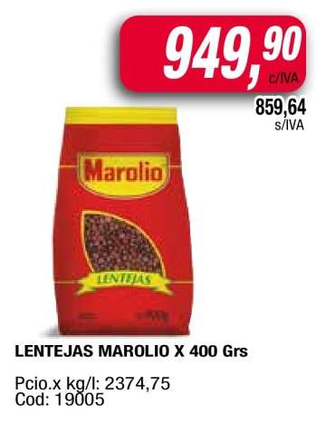 LENTEJAS MAROLIO X 400 Grs