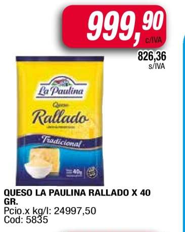 QUESO LA PAULINA RALLADO X 40 GR.