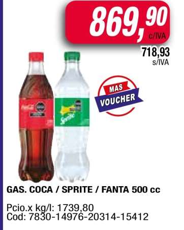 GAS. COCA / SPRITE / FANTA 500 cc