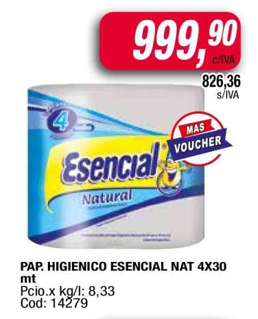 PAP. HIGIENICO ESENCIAL NAT 4X30 mt