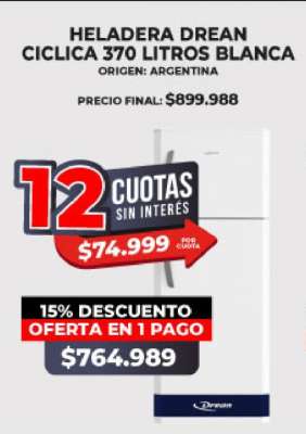 HELADERA Drean cíclica 370 litros blanca