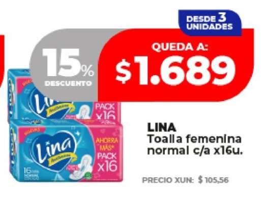 LINA Toalla femenina normal c/a x16u.
