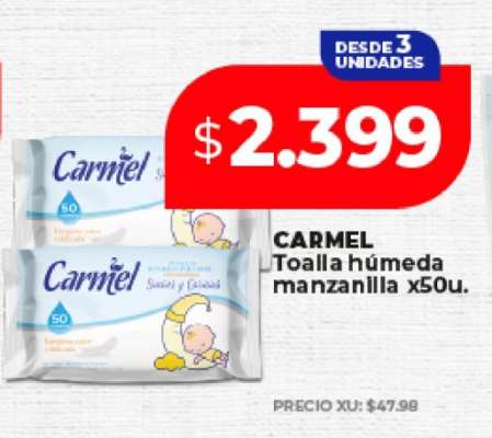 CARMEL Toalla húmeda manzanilla x50u.