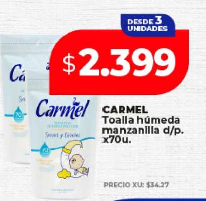 CARMEL Toalla húmeda manzanilla d/p. x70u.