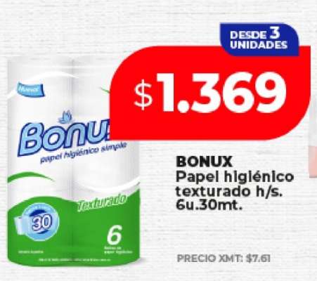 BONUX Papel higiénico texturado h/s. 6u.30mt.