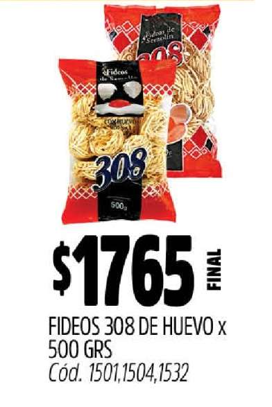 Fideos 308 de Huevo x 500 GRS