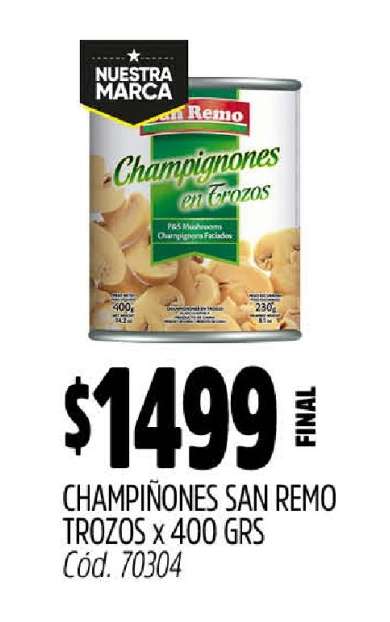 Champiñones San Remo Trozos x 400 grs