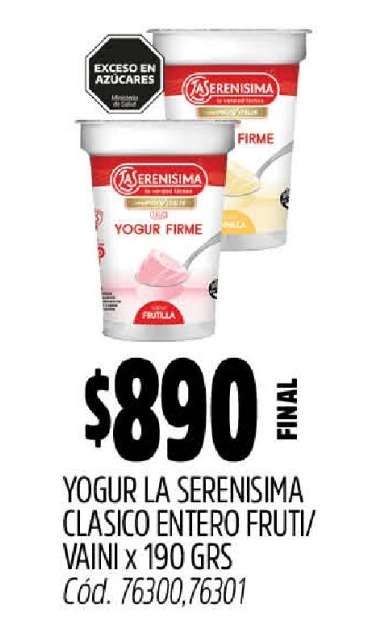 Yogur La Serenisima Clásico Entero Fruti/Vaini x 190 grs