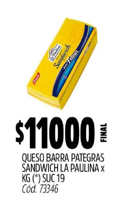 Queso Barra Pategras Sandwich La Paulina X KG
