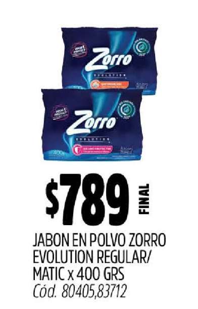 Jabón en Polvo Zorro Evolution Regular/Matic x 400 GRS