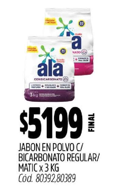 Jabón en Polvo Ala con Bicarbonato Regular/Matic x 3 kg