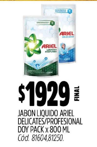 Jabon Liquido Ariel Delicates/Profesional Doy Pack x 800 ml