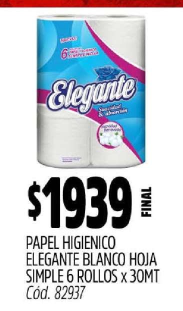 Papel Higiénico Elegante Blanco Hoja Simple 6 Rollos x 30MT