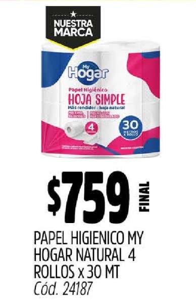 PAPEL HIGIENICO MY HOGAR NATURAL 4 ROLLOS x 30 MT
