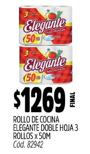ROLLO DE COCINA ELEGANTE DOBLE HOJA 3 ROLLOS x 50M