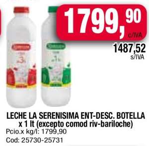 LECHE LA SERENISIMA ENT-DESC. BOTELLA x 1 lt