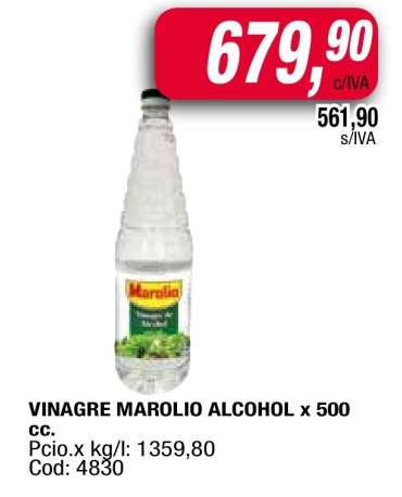VINAGRE MAROLIO ALCOHOL x 500 cc.