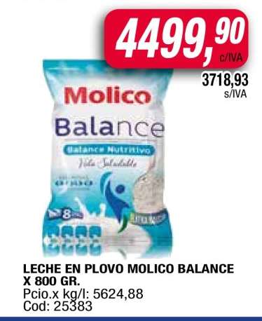 LECHE EN POLVO MOLICO BALANCE X 800 GR.