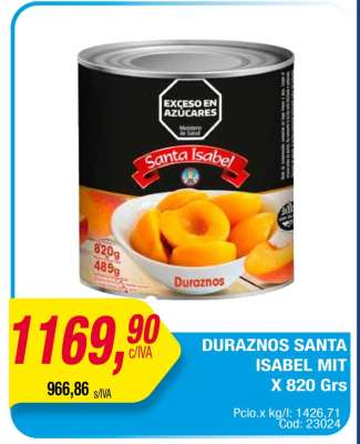 DURAZNOS SANTA ISABEL MIT X 820 Grs