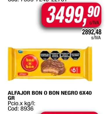 ALFAJOR BON O BON NEGRO 6X40 GR