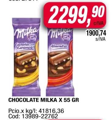 CHOCOLATE MILKA X 55 GR