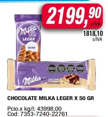CHOCOLATE MILKA LEGER X 50 GR