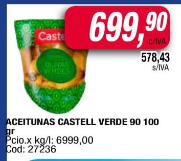 ACEITUNAS CASTELL VERDE 90 100 gr
