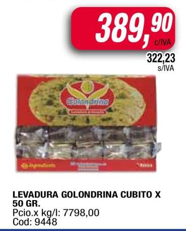 LEVADURA GOLONDRINA CUBITO X 50 GR.