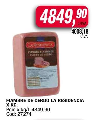FIAMBRE DE CERDO LA RESIDENCIA X KG.