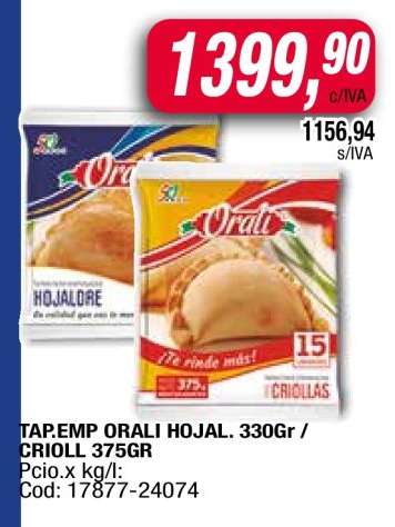 TAP.EMP ORALI HOJAL. 330Gr / CRIOLL 375GR