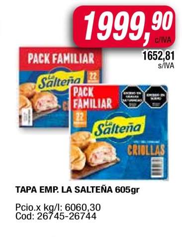TAPA EMP. LA SALTEÑA 605gr