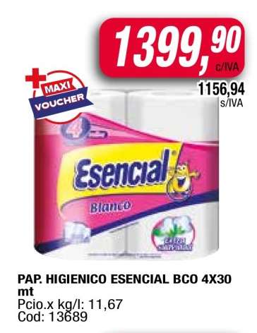 PAP. HIGIENICO ESENCIAL BCO 4X30 mt