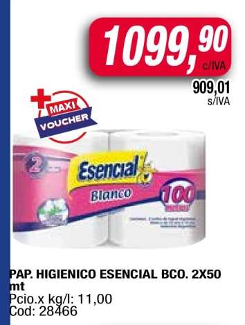 PAP. HIGIENICO ESENCIAL BCO. 2X50 mt