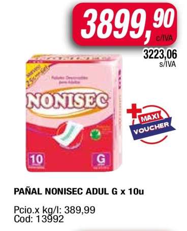 PAÑAL NONISEC ADUL G x 10u