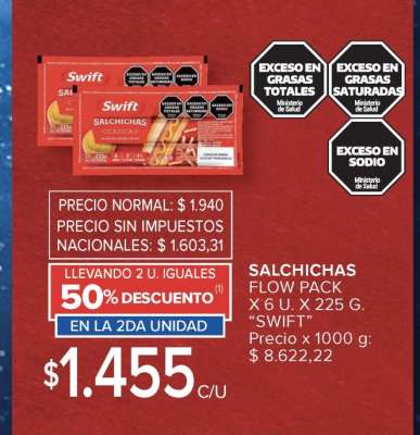 SALCHICHAS FLOW PACK X 6 U. X 225 G. “SWIFT”
