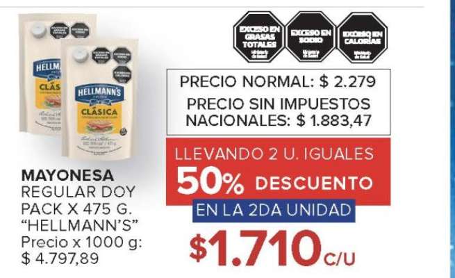 Mayonesa Regular Doy Pack x 475 g 'Hellmann's'