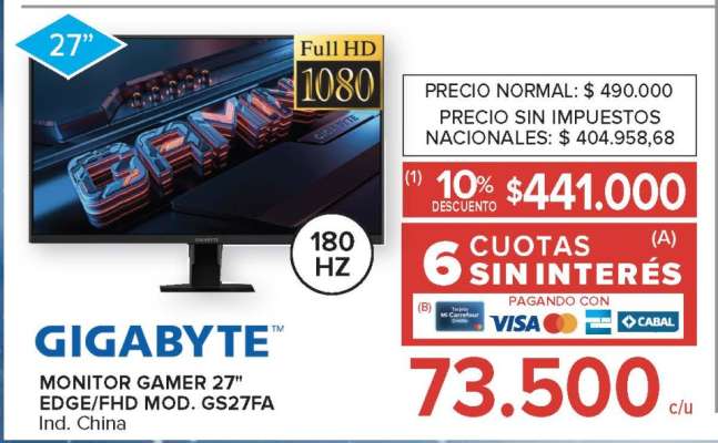 GIGABYTE MONITOR GAMER 27” EDGE/FHD MOD. GS27FA