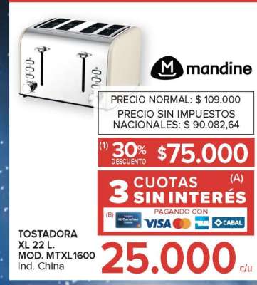 Tostadora XL 22 L. Mod. MTXL1600