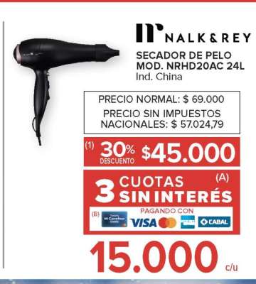 Secador de Pelo Nalk & Rey Mod. NRHD20AC 24L