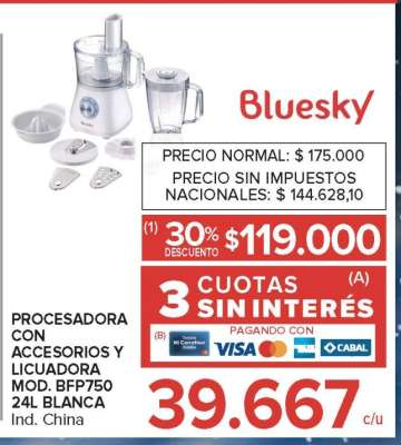 Procesadora con Accesorios y Licuadora Mod. BFP750 24L Blanca