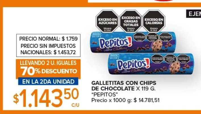 Galletitas con chips de chocolate x 119 g 'Pepitos'