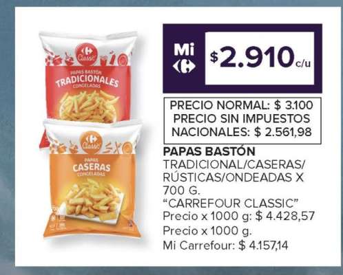Papas Bastón Tradicionales/Caseras Congeladas