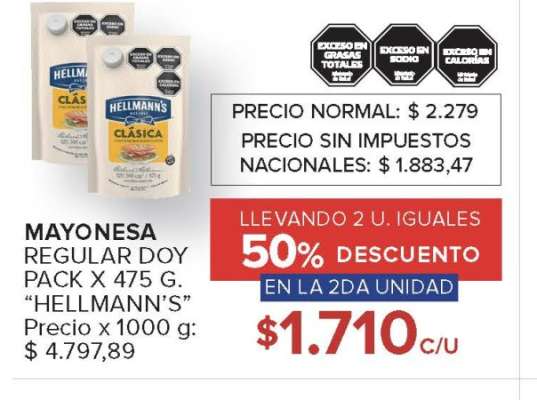Mayonesa Regular Doy Pack x 475 g 'Hellmann's'
