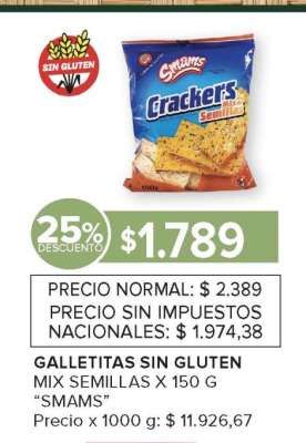 Galletitas Sin Gluten Mix Semillas x 150 g 'Smams'