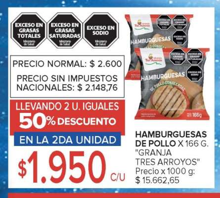Hamburguesas de Pollo x 166 g 'Granja Tres Arroyos'